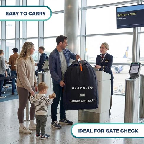 Bramble - Stroller Bag for Airplane Gate Check - Water Resistant Ballistic Nylon Travel Bag with Padded Neoprene Straps, Carry Pouch & ID Window - 35 x 24 x 14 Inches (Black) in Kuwait