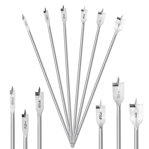 Treela 6 Pcs 16" Extra Long Spade Drill Bit Set for Wood, Paddle Flat Drill Bit Including 3/8, 1/2, 5/8, 3/4, 7/8, 1 Inch Sizes Carbon Steel 1/4-inch Hex Shank for Hardwood Softwood Plywood in Kuwait