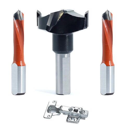 2Pcs*8mm Dia. Brad Point Boring Bit Dowel Drill Bits 57mm Long(L/H) | 10mm Shank Left Hand Carbide Tipped for Hinge and Screw,Matched Replacement Bits for Hinge Boring Machine in Kuwait