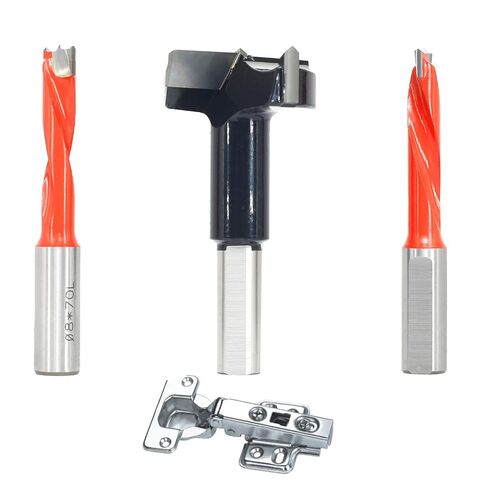 2Pcs*8mm Dia. Brad Point Boring Bit Dowel Drill Bits 57mm Long(L/H) | 10mm Shank Left Hand Carbide Tipped for Hinge and Screw,Matched Replacement Bits for Hinge Boring Machine in Kuwait