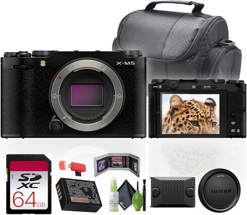 FUJIFILM X-M5 Mirrorless Camera Body (Black) with Camera Bag Bundle | For Photography, Video & Content Creation | Includes 64GB Memory Card, Memory Card Wallet, USB Card Reader, Cleaning Kit in Kuwait