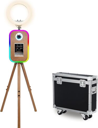 Photo Booth Compatible with iPad 10.2"-13" and Camera, Tripod Photobooth Machine with Flight Case & Instant Printing for Rental Parties Events (Wood, Photo Booth + Camera) in Kuwait