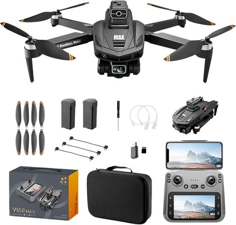 FPV Drone with 4K UHD Camera for Adults, V168 Pro Max GPS Drone with 360° Obstacle Avoidance Brushless Motor RC Drone with 4.5" HD Screen on Controller, Auto Return Altitude Hold Headless Mode, Optical Flow Hover Foldable RC Quadcopter with Screen Remote  in Kuwait