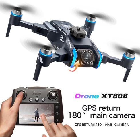 GPS Drone with Camera for Adults, 4.5" Screen Remote Controller, Foldable Design, 2 Batteries, Beginner-Friendly FPV RC Quadcopter, Auto Return, Follow Me, One Key Takeoff/Landing, Altitude Hold, LED Light, Under 249g in Kuwait