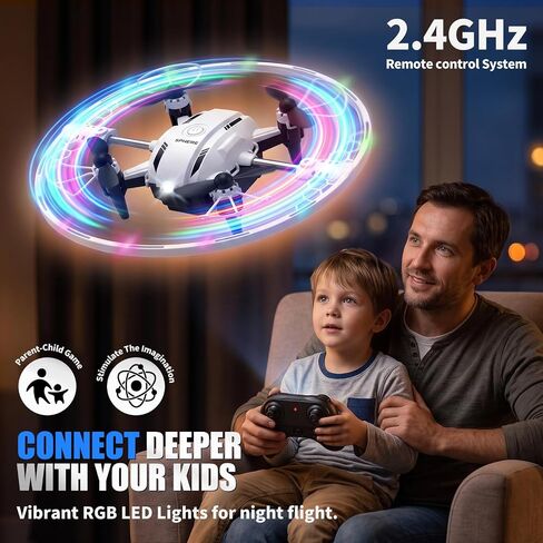Mini RC Drone for Kids - Quadcopter with 7-Color LED Lights, 360° Flip & 90° Surround Flight | Easy to Fly Indoor Toy for Boys and Girls Aged 8-12 in Kuwait