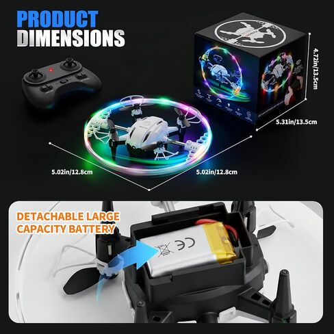 Mini RC Drone for Kids - Quadcopter with 7-Color LED Lights, 360° Flip & 90° Surround Flight | Easy to Fly Indoor Toy for Boys and Girls Aged 8-12 in Kuwait