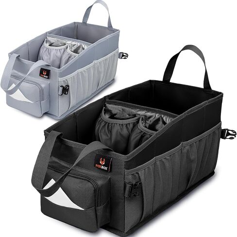 FoxBox Car Seat and Trunk Organizer, SUV Front or Back Seat Storage - Passenger Floor, Under or Between Seats Organization, Car Gifts for Men and Women (Black) in Kuwait