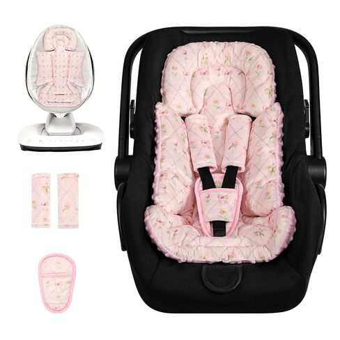 Car Seat Head Support Baby, Soft Infant CarSeat Insert with Strap Covers for Girls, Newborn Insert for carseat, Strollers, Swings, Bouncer, Pink in Kuwait