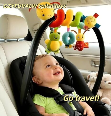 Spiral Car Seat Toys for 0-12 Months Infant | Baby Sensory, Soft Plush Hanging, Stroller Crib Accessories, binding ropes in Kuwait
