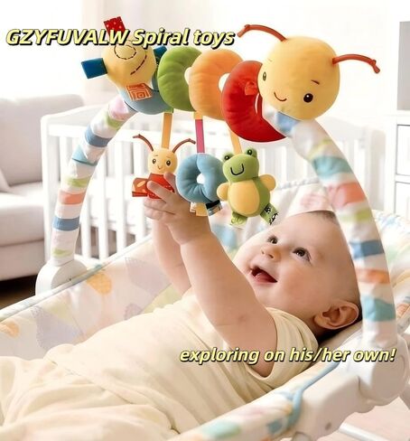 Spiral Car Seat Toys for 0-12 Months Infant | Baby Sensory, Soft Plush Hanging, Stroller Crib Accessories, binding ropes in Kuwait