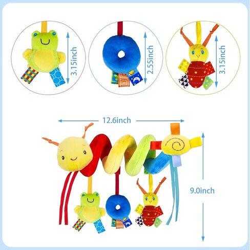 Spiral Car Seat Toys for 0-12 Months Infant | Baby Sensory, Soft Plush Hanging, Stroller Crib Accessories, binding ropes in Kuwait
