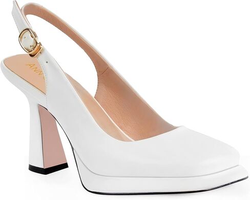 ANN CREEK High Heels for Women Slingback Square Toe Pumps Shoes Black Closed Toe Mary Jane Heels Fashion Dressy Platform Heeled Sandals White Size 13 in Kuwait