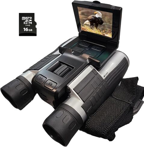 thunderb Digital Binoculars with Camera & Video Recording 12 x 32 - Camcorder for Bird Watching Cameras, Football Binoculars, Concerts Hunting 2.4" IPS Display Screen, Night Vision Best Zoom, Black in Kuwait