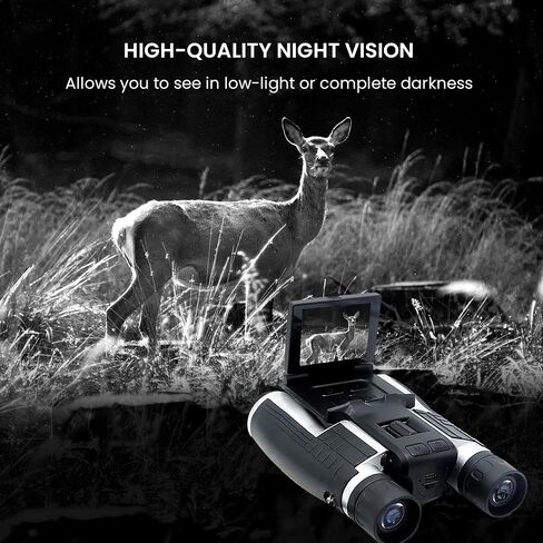 thunderb Digital Binoculars with Camera & Video Recording 12 x 32 - Camcorder for Bird Watching Cameras, Football Binoculars, Concerts Hunting 2.4" IPS Display Screen, Night Vision Best Zoom, Black in Kuwait