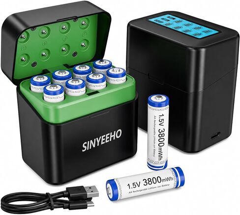 Rechargeable AA Batteries Lithium with Charger: 8 Pack 1.5V 3800mWh Long Lasting Double A Batteries with LCD Display Cycle Times Up to 2500 Fast Charging for Blink Outdoor Cameras & Toys in Kuwait
