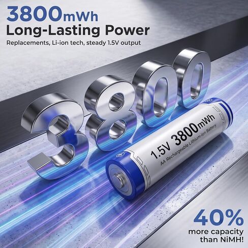 Rechargeable AA Batteries Lithium with Charger: 8 Pack 1.5V 3800mWh Long Lasting Double A Batteries with LCD Display Cycle Times Up to 2500 Fast Charging for Blink Outdoor Cameras & Toys in Kuwait