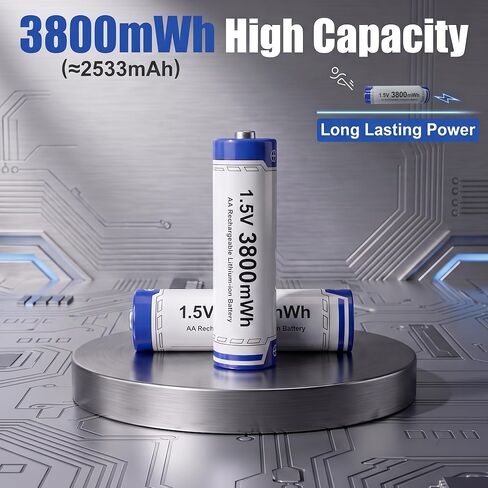 Rechargeable AA Batteries Lithium with Charger: 8 Pack 1.5V 3800mWh Long Lasting Double A Batteries with LCD Display Cycle Times Up to 2500 Fast Charging for Blink Outdoor Cameras & Toys in Kuwait