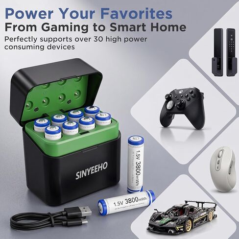 Rechargeable AA Batteries Lithium with Charger: 8 Pack 1.5V 3800mWh Long Lasting Double A Batteries with LCD Display Cycle Times Up to 2500 Fast Charging for Blink Outdoor Cameras & Toys in Kuwait