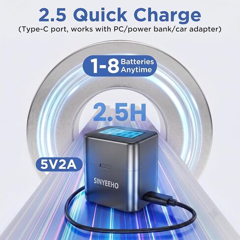 Rechargeable AA Batteries Lithium with Charger: 8 Pack 1.5V 3800mWh Long Lasting Double A Batteries with LCD Display Cycle Times Up to 2500 Fast Charging for Blink Outdoor Cameras & Toys in Kuwait