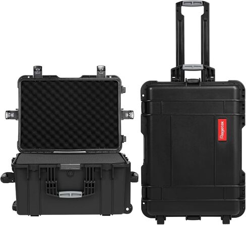Regetek Rolling Hard Case with Foam,24.5 x 18 x 13 Inch, Waterproof Hard Case with Wheels/Retractable Handle for camera, Drone,tool, Equipment, electronics, TSA Friendly, Inner 20.39"X 13.67"X10.43" in Kuwait