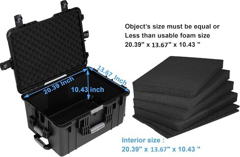 Regetek Rolling Hard Case with Foam,24.5 x 18 x 13 Inch, Waterproof Hard Case with Wheels/Retractable Handle for camera, Drone,tool, Equipment, electronics, TSA Friendly, Inner 20.39"X 13.67"X10.43" in Kuwait