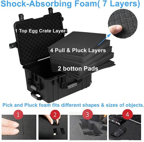 Regetek Rolling Hard Case with Foam,24.5 x 18 x 13 Inch, Waterproof Hard Case with Wheels/Retractable Handle for camera, Drone,tool, Equipment, electronics, TSA Friendly, Inner 20.39"X 13.67"X10.43" in Kuwait