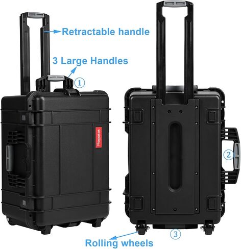 Regetek Rolling Hard Case with Foam,24.5 x 18 x 13 Inch, Waterproof Hard Case with Wheels/Retractable Handle for camera, Drone,tool, Equipment, electronics, TSA Friendly, Inner 20.39"X 13.67"X10.43" in Kuwait
