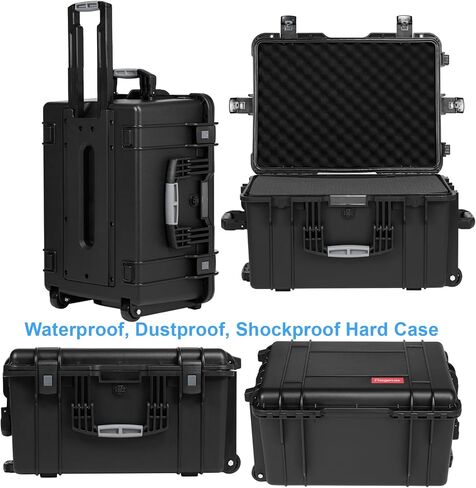 Regetek Rolling Hard Case with Foam,24.5 x 18 x 13 Inch, Waterproof Hard Case with Wheels/Retractable Handle for camera, Drone,tool, Equipment, electronics, TSA Friendly, Inner 20.39"X 13.67"X10.43" in Kuwait