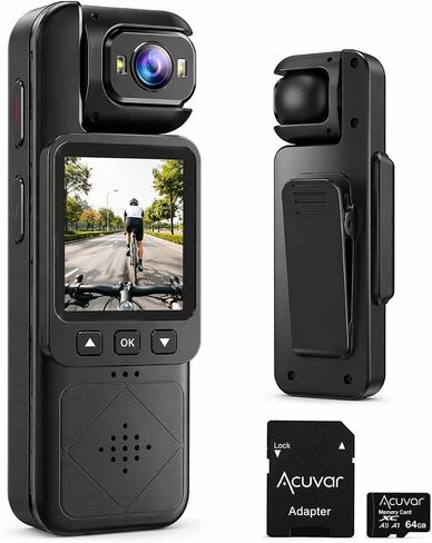 Acuvar Mini Clip-On Body Camera 1080P with 360° Rotating Lens, Wearable Recording Camera with WiFi, LCD Screen & 64GB Card in Kuwait