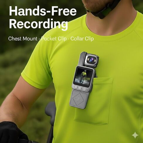 Acuvar Mini Clip-On Body Camera 1080P with 360° Rotating Lens, Wearable Recording Camera with WiFi, LCD Screen & 64GB Card in Kuwait