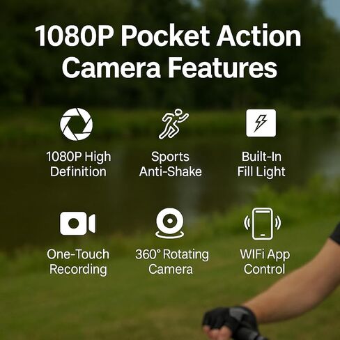 Acuvar Mini Clip-On Body Camera 1080P with 360° Rotating Lens, Wearable Recording Camera with WiFi, LCD Screen & 64GB Card in Kuwait