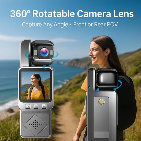 Acuvar Mini Clip-On Body Camera 1080P with 360° Rotating Lens, Wearable Recording Camera with WiFi, LCD Screen & 64GB Card in Kuwait