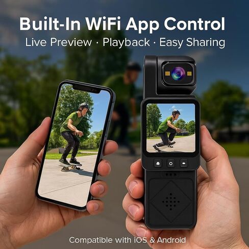 Acuvar Mini Clip-On Body Camera 1080P with 360° Rotating Lens, Wearable Recording Camera with WiFi, LCD Screen & 64GB Card in Kuwait