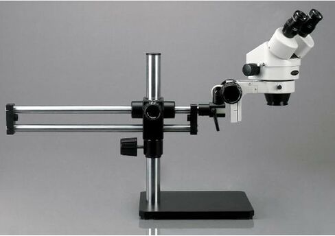 AmScope SM-5BZ-144S Professional Binocular Stereo Zoom Microscope, WH10x | 3.5X-90X Magnification Range 76mm Stereo Microscope Holder Ring 360° Multi-Axis Head Rotation Includes 0.5X Barlow in Kuwait