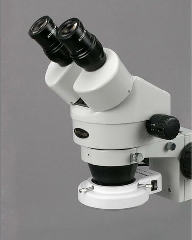AmScope SM-5BZ-144S Professional Binocular Stereo Zoom Microscope, WH10x | 3.5X-90X Magnification Range 76mm Stereo Microscope Holder Ring 360° Multi-Axis Head Rotation Includes 0.5X Barlow in Kuwait