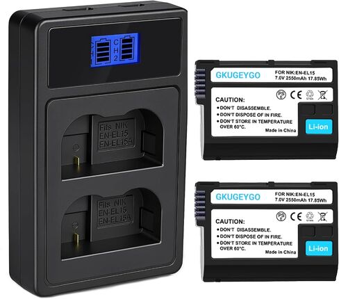 EN-EL15 Li-ion Battery & Dual USB Charger Set Compatible with Nikon Z5 Z6 Z7 Z8 D850 D7500 Series Cameras in Kuwait