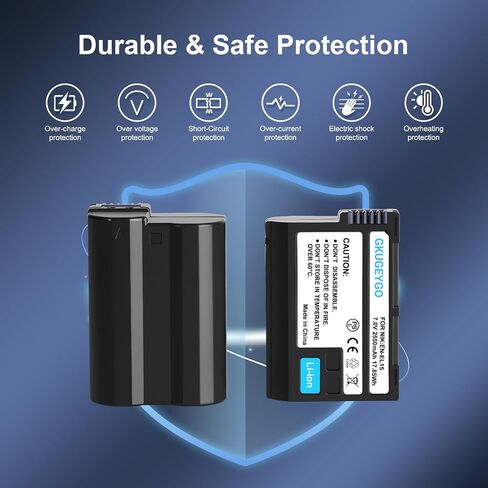 EN-EL15 Li-ion Battery & Dual USB Charger Set Compatible with Nikon Z5 Z6 Z7 Z8 D850 D7500 Series Cameras in Kuwait