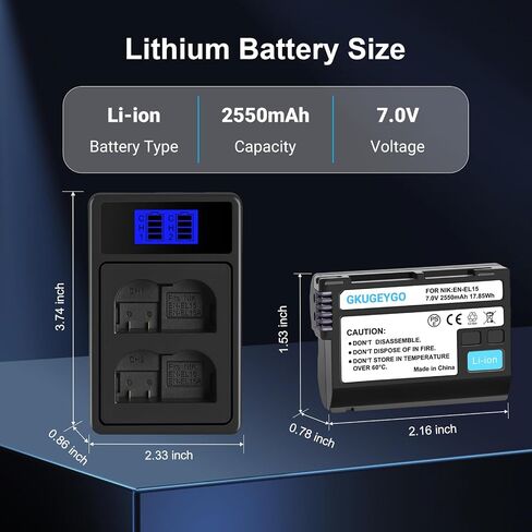 EN-EL15 Li-ion Battery & Dual USB Charger Set Compatible with Nikon Z5 Z6 Z7 Z8 D850 D7500 Series Cameras in Kuwait