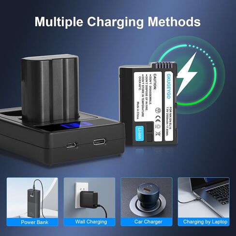 EN-EL15 Li-ion Battery & Dual USB Charger Set Compatible with Nikon Z5 Z6 Z7 Z8 D850 D7500 Series Cameras in Kuwait