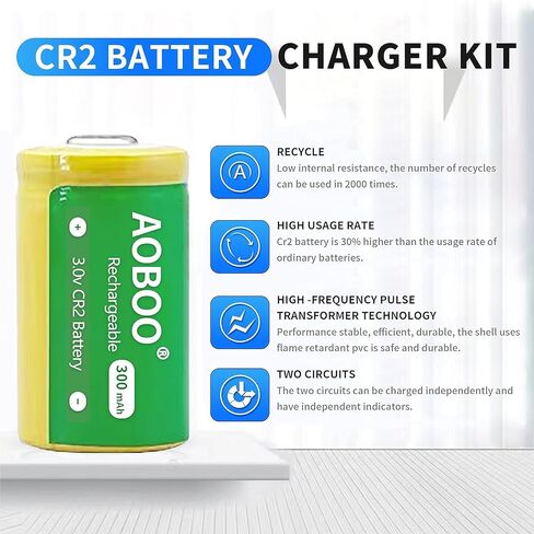 CR2 3V Rechargeable Battery 4pcs + Charger Set Compatible with Golf Rangefinder Camera CR-2W/4P CR15H270 Rechargeable Battery in Kuwait