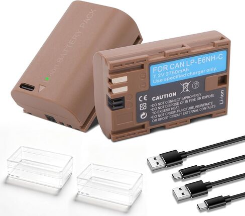 2Pack LP-E6NH LP-E6 Battery 2600mAh with Type-C Charging Port for Canon EOS R, R5, R6, R7, 5D 6D 7D Mark II III IV, 90D, 80D, 70D Cameras in Kuwait
