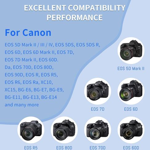 2Pack LP-E6NH LP-E6 Battery 2600mAh with Type-C Charging Port for Canon EOS R, R5, R6, R7, 5D 6D 7D Mark II III IV, 90D, 80D, 70D Cameras in Kuwait