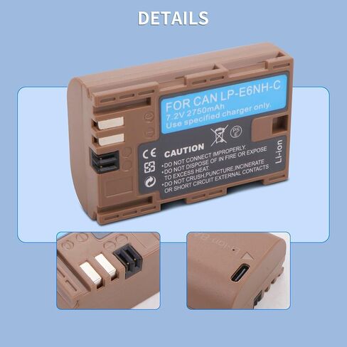 2Pack LP-E6NH LP-E6 Battery 2600mAh with Type-C Charging Port for Canon EOS R, R5, R6, R7, 5D 6D 7D Mark II III IV, 90D, 80D, 70D Cameras in Kuwait