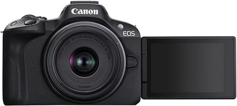 Canon EOS R50 with 18-45mm Lens + 64GB Memory, Wireless Lavalier Microphones, LED Light, Grip Tripod w/Remote Shutter, Selfie Stick, Case, Software, and More (Pro Video Creator Bundle) (Renewed) in Kuwait