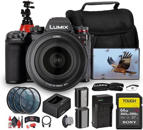 Panasonic LUMIX S1R II Mirrorless Camera with 24-105mm f/4 Lens | 47MP Full-Frame Sensor, 6K Video, IBIS, V-Log, OLED Viewfinder + 64GB Card + Lens Filter Kit + Battery + More in Kuwait
