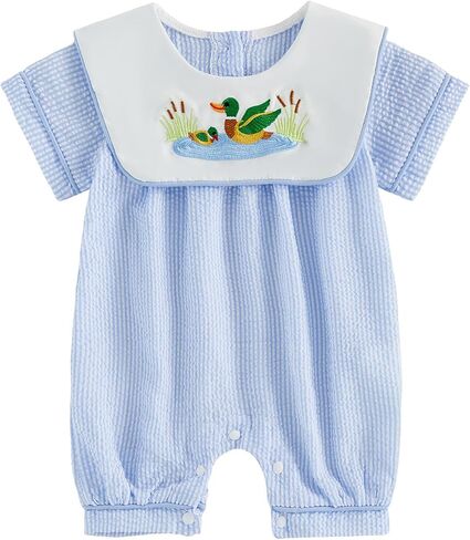 Newborn Baby Boy Hunting Clothes Mallard Duck Onesie Romper Short Sleeve Striped Jumpsuit Infant Summer Outfit in Kuwait
