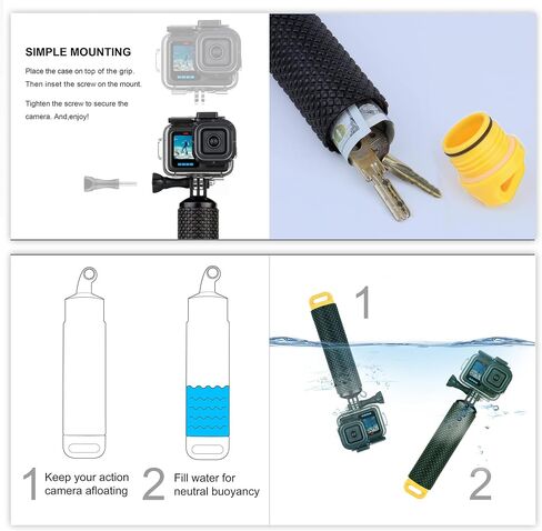 SOONSUN 60M/196FT Waterproof Case for GoPro Hero 13 12 11 10 9 Black | 5X Macro Lens Filter, Floating Handle Grip, Underwater Accessories for Snorkeling Diving Coral Reef Close-Ups in Kuwait