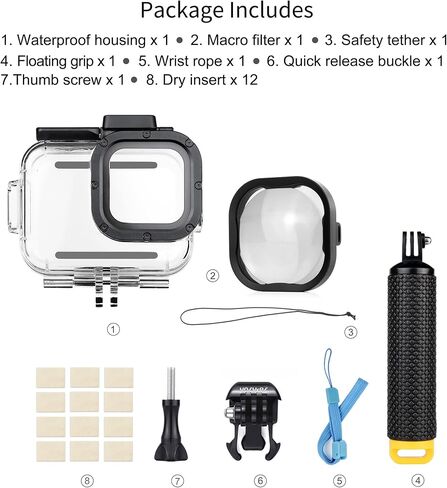 SOONSUN 60M/196FT Waterproof Case for GoPro Hero 13 12 11 10 9 Black | 5X Macro Lens Filter, Floating Handle Grip, Underwater Accessories for Snorkeling Diving Coral Reef Close-Ups in Kuwait