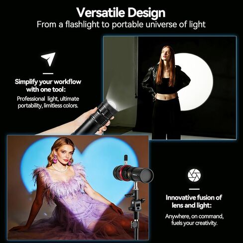 WELLMAKING 10W LED Projection Flashlight with 20 Gobos for Photo Video | Four-Color Effects, Professional Imaging Lens, Stepless Zoom Beam, Creative Pattern Projection, Content Creation & YouTube in Kuwait
