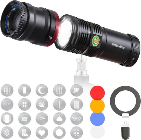 WELLMAKING 10W LED Projection Flashlight with 20 Gobos for Photo Video | Four-Color Effects, Professional Imaging Lens, Stepless Zoom Beam, Creative Pattern Projection, Content Creation & YouTube in Kuwait